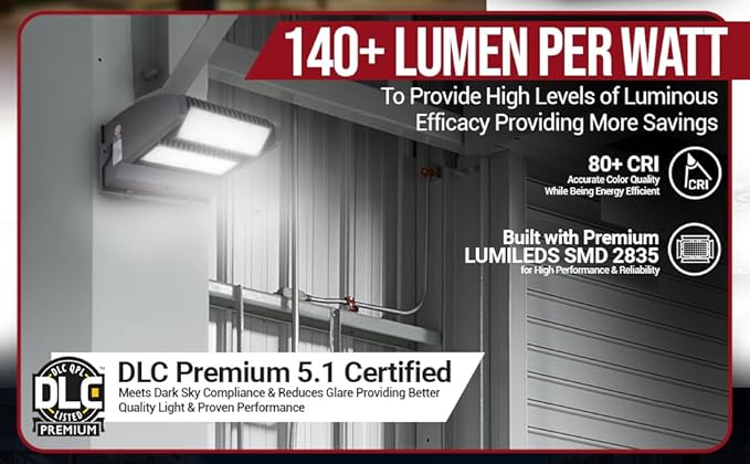 RuggedGrade 80W - Rotate IV Series LED Wall Pack - 11,400 Lumens - Color Selectable 3000K/4000K/5000K - Outdoor LED Wall Light - Brown - DLC 5.1 Premium