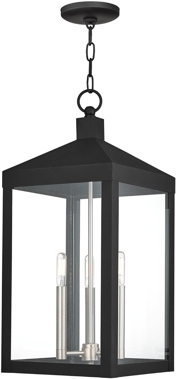 Livex Lighting 20587-04 Black Nyack 3 Light Outdoor Pendant Lantern, 24.00x10.50x10.50