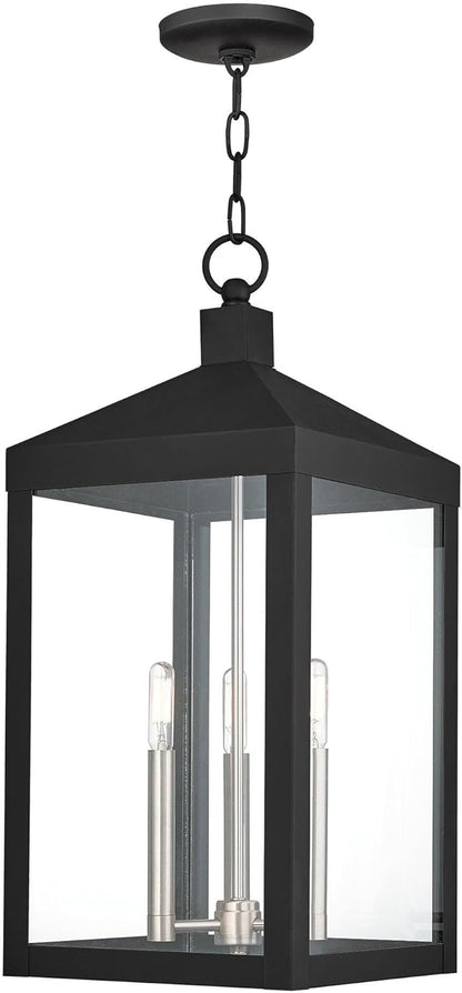 Livex Lighting 20587-04 Black Nyack 3 Light Outdoor Pendant Lantern, 24.00x10.50x10.50