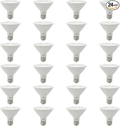 Sunlite Reflector PAR30 LED Bulb, Spotlight, 9W (75W=), 750 Lmns, Medium E26 Base, 90 CRI, Dimmable, Decorative Track Lighting Use, ETL, Title-20 Compliant, Bulk, 24 Pack, 27K-Soft White