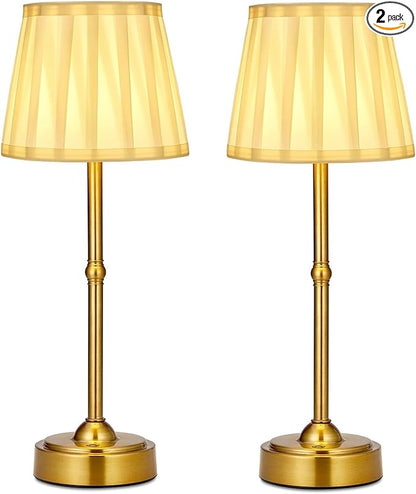 Cordless Battery Operated Table lamp Set of 2, 6000mAh Rechargeable Small Bedside Lamp, Gold Desk Lamp for Living Room Dining Room, Bedroom, Bedside, Balcony