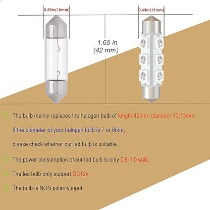 42mm DC 12V 578 Festoon Dome LED Bulb Blue,211-2 561 562 566 6429 LED Bulbs for Lanscape Camper RV Car Interior Trunk Lights 360 deg Non Polarity(Pack 6)