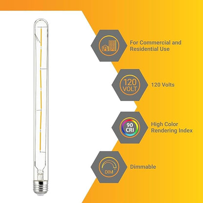 Diodesy- Pack of 5 T8/LED/FS/5W/927 T8 LED Tubular Light Bulb, Long Edison Style Vintage, 5 Watt (40W Equivalent), 2700K Warm White, Dimmable E26 Base for Pendant, Chandeliers, Wall sconces, 450LM, UL