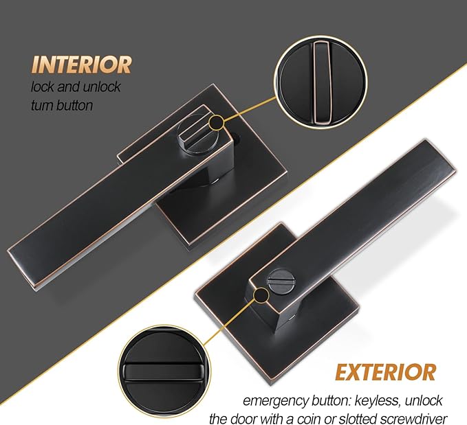 Privacy Door Levers, 6 Pack Oil Rubbed Bronze Door Handles Interior Heavy Duty Bed and Bath Keyless Door Locksets, Reversible for Left Right Handed Doors
