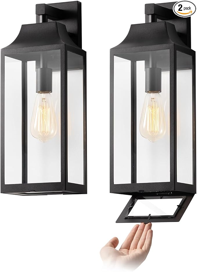 mirrea 18-inch Outdoor Porch Wall Light for House, Exterior Wall Mount Lighting Fixture for Patio, Outside Wall Lamp for Garage, Waterproof Outdoor Lantern, Matte Black, Set of 2