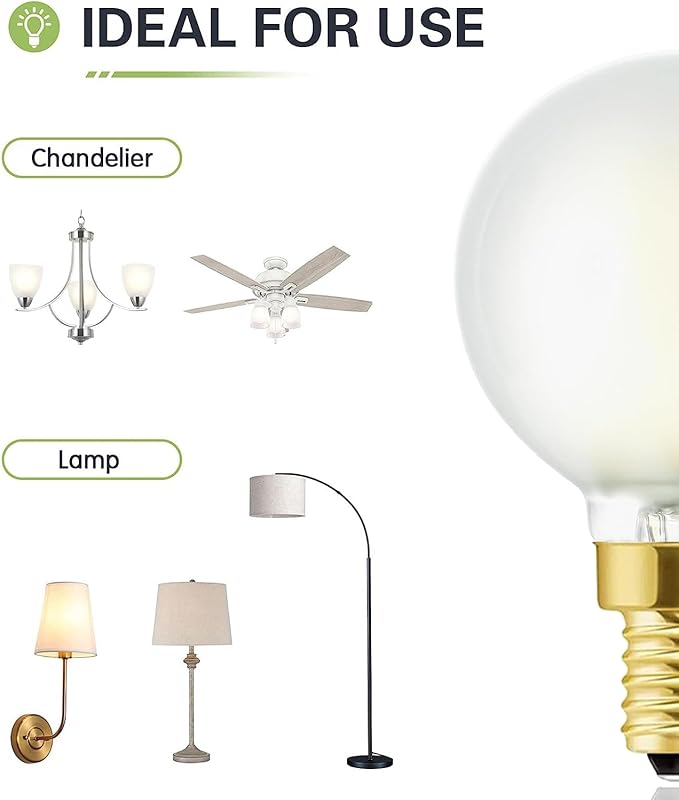 Frosted G16.5 Light Bulb E12 LED Bulb 4W Dimmable E12 Candelabra Bulb 5000K Cool White 40 Watt for Chandeliers,Ceiling Fan,Pendant,Wall sconces AC120V Edison Style 400LM CRI90+, Pack of 6