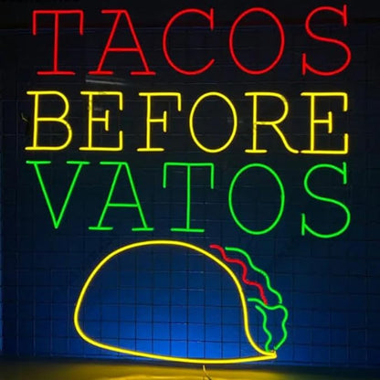 Tacos Before Vatos Neon Sign, 20" Mexican Tacos Led Neon Light, Mexico Tacos Restaurant Wall Decor