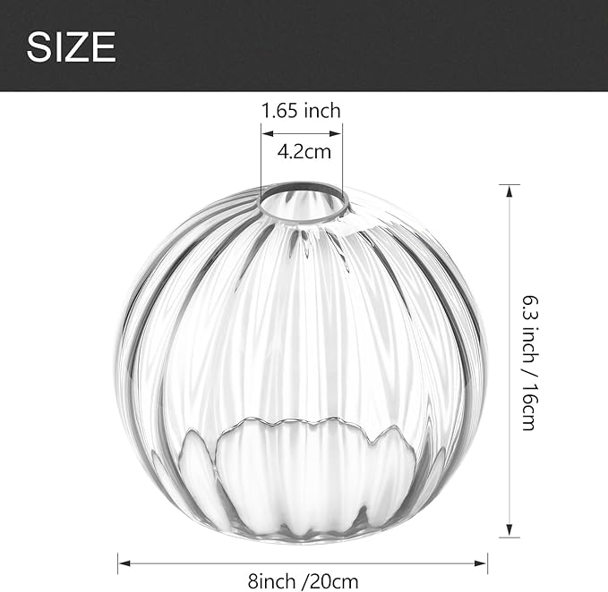 Clear Glass Shade,Replacement Globe & Cover for Lighting Fixture, 8" Diameter, Replacement with 1.65 Inch Fitter for Wall Lamps Chandeliers or Ceiling Light (1, 8Inch - Clear Glass)