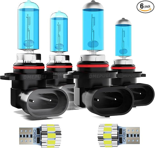 Compatible with Honda civic 2007-2011 & 2004-2005 Halogen Headlight Bulbs,T10 License Plate Lights, 9005/HB3/H10 high beam + 9006/HB4 low beams,Plug N Play, pack of 6