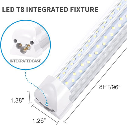 8 ft Led Shop Light Fixture 120W 14400 Lumens 6500K Cold White T8 V Shaped Integrated Led Tube Light 4 Rows Cooler Door Light, Warehouse Super Bright White Pack of 10