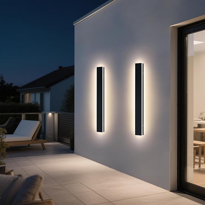 Upgrade Widened 2 Pack LED Outdoor Wall Sconce, 39.3inch Modern Wall Mount Light, 3 Color 3000K/4500K/6000K, 36W, IP65 Waterproof, Outside Lighting Fixture for Courtyard, House, Patio