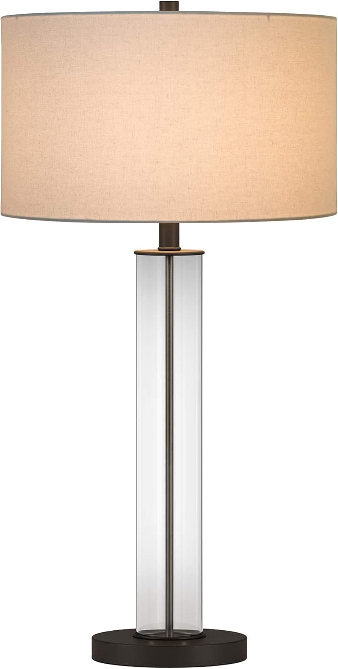 Harlow 29" Tall Table Lamp with Fabric Shade in Clear Glass/Blackened Bronze/White