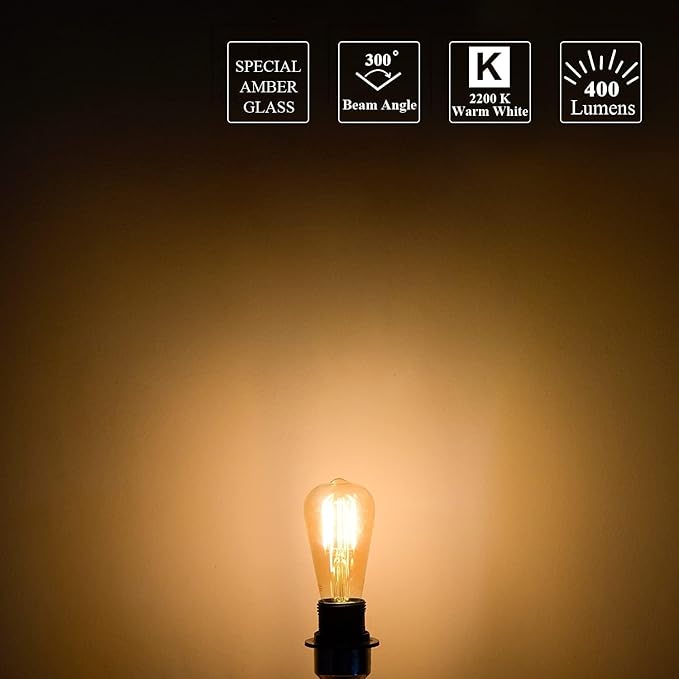 Mastery Mart 24 Pack Vintage LED Light Bulb 2200K Warm White, Dimmable, 5.5W (60 Watt Equivalent), ST21/ ST64 Clear Glass Antique Edison Style, 500LM E26 Decorative Filament Bulb