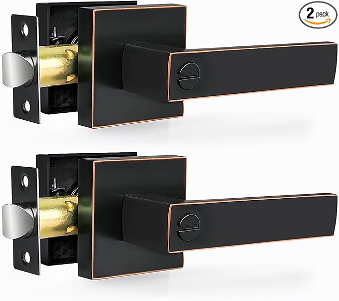 Privacy Door Levers, 2 Pack Oil Rubbed Bronze Door Handles Interior Heavy Duty Bed and Bath Keyless Door Locksets, Reversible for Left Right Handed Doors