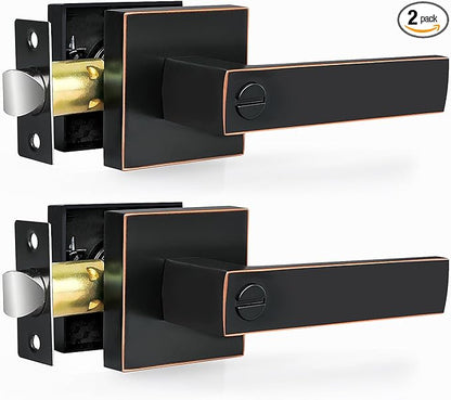 Privacy Door Levers, 2 Pack Oil Rubbed Bronze Door Handles Interior Heavy Duty Bed and Bath Keyless Door Locksets, Reversible for Left Right Handed Doors