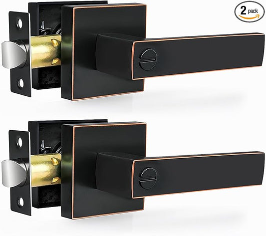 Privacy Door Levers, 2 Pack Oil Rubbed Bronze Door Handles Interior Heavy Duty Bed and Bath Keyless Door Locksets, Reversible for Left Right Handed Doors
