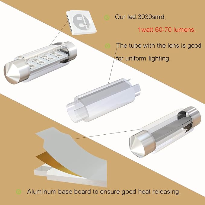 578 Festoon LED Bulb 211-2 212-2 LED Bulbs Green 43mm 44mm DE3425 3423 6451 561 DC 12V for Automotive Interior Door Cargo Lights (Pack 12)