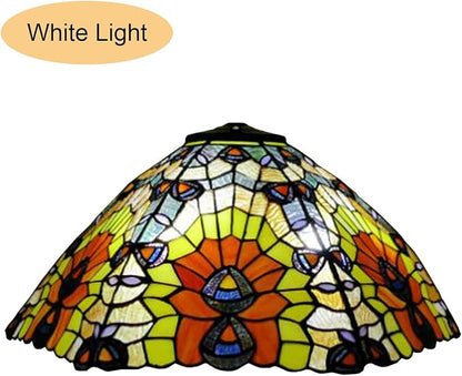 18-Inch Large Tiffany Lamp Shade Replacement, Only Vintage Stained Glass Rose Peacock Hat Lampshades fit for Table Lamps Floor Lamps Desk Bedside Reading Lighting,Peacock