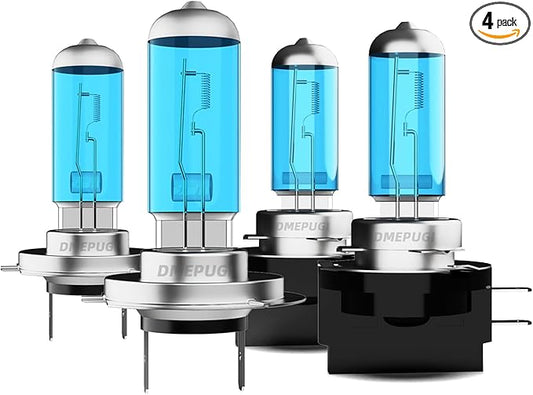 Compatible With Hyundai Santa Fe 2010-2016 Halogen Headlight Bulbs, H7 H11B High Low Beam High Performance Halogen Headlight Bulb Kits, 6000K White Light, Pack of 4