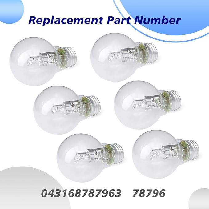 6Pcs 043168787963 Halogen Light Bulb for A19 Bulb Types 43 Watt 120V Replace 78796 E26 Thread Suitable for Table Lamps