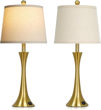27.5" Gold Lamps for Living Room, Touch Control 3-Way Dimmable Bedside Nightstand Lamps Bedroom Lamp,Modern Gold Table Lamp with USB A+C Ports,Tall Lamps for Living Room End Table（1Pack）