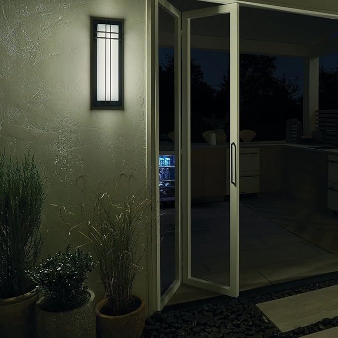 Kichler Manhattan 22" Outdoor LED Wall Light in Textured Black, 1-Light Exterior Wall Sconce with White Glass, ("22" H x 7" W), 49298BKTLED