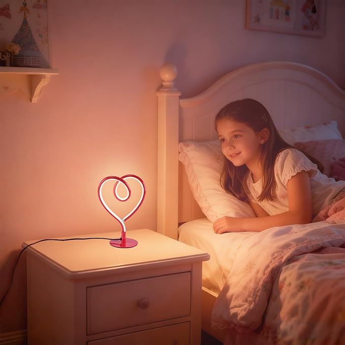 Red Table Lamp – 3CCT 2700K 4000K 6500K Stepless Dimmable Heart Lamp, Touch Control Aluminum Bedside Lamps with USB Adapter, for Bedroom,Girls Room,Nightstand,Desk