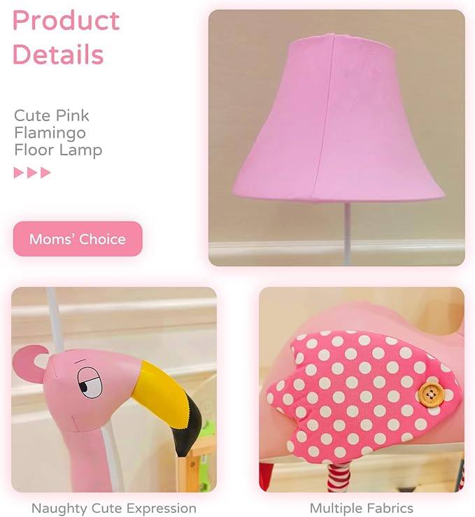 Floor Lamp, Easy-Care Artificial Leather Kids Floor Lamp for Bedroom, 51 Inch Tall Flamingo Hand-Stitched Design Standing Lamp, Package Come with an E26 LED Bulb (Pink Flamingo)