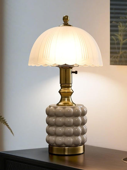 Vintage Lamp for Bedroom,Unique Lamps Cracked Ceramic lamp,UL Rotary Switch Control Glass lamp Shade,Small Table lamp for Living Room Decor Kitchen Lighting (White+Glass)