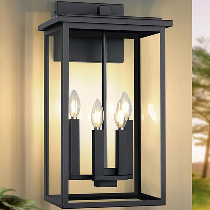 Extra Large Outdoor Wall Light Fixture,Black Outdoor Wall Sconce,Exterior Garage Lights, Modern Exterior Lights for House,Waterproof Front Porch Lanterns with Toughened Glass E12 1 Pack