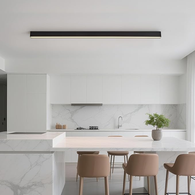 Black ceiling light LED, modern and simple, long strip ceiling surface installation, suitable for living room, bedroom, corridor and kitchen, remote control to switch color and brightness, 59 inches