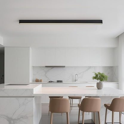 Black ceiling light LED, modern and simple, long strip ceiling surface installation, suitable for living room, bedroom, corridor and kitchen, remote control to switch color and brightness, 59 inches