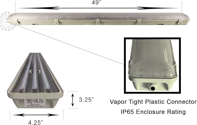 Orilis 4 FT 4500K 72W LED Vapor Tight Lights | Commercial Indoor/Outdoor Hardwired IP65 Waterproof Fixtures | 8000 Lumens | Detachable LED Strips (4-Pack)