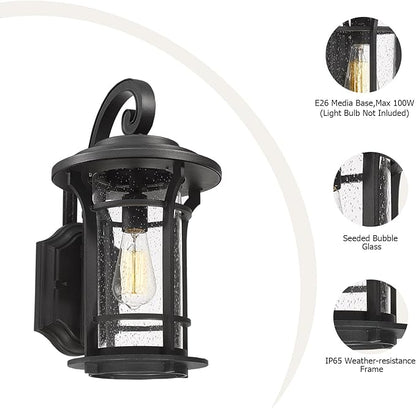 18‘’ Outdoor Exterior Wall Lantern Sconce Modern Farmhouse Wall Fixtures Lantern Porch Light Wall Mount Lighting Black Finish with Sended Glass for Outdoor Front Door, Garage, Patio