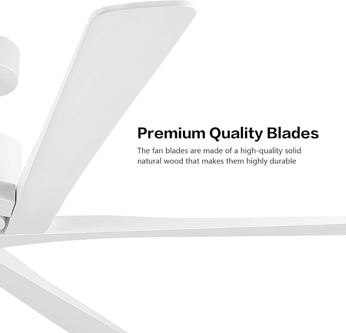 WINGBO 72 Inch DC Ceiling Fan No Light with 3 Downrods, 5 Reversible Carved Solid Wood Blades, 6-Speed Noiseless DC Motor, Ceiling Fan without Lights in White Finish, ETL Listed