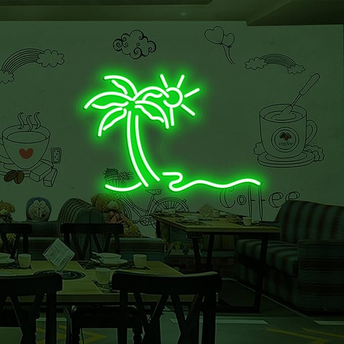 Palm Tree Shaped Neon Night Light Green Neon Signs USB Hanging Wedding Sign Novelty Wall Decorative Neon Signs for Birthday Christmas Party Kids Room Living Room Bedroom, 24 * 16.6 inches