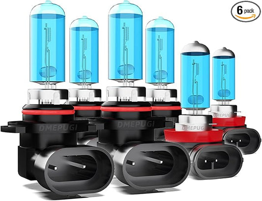 compatible with Dodge Durango 2014-2020 Halogen Headlight Bulbs, 9005/HB3/H10 High Beam + 9005 Low Beams Halogen Headlight + H11 Fog Lights, 6000K White Light,Pack of 6