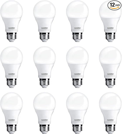 Sunlite LED A19 Light Bulb, 6 Watts (40 Watt Equivalent), 480 Lumens, 120 Volts, Dimmable, Medium E26 Base, UL Listed, RoHS, 6500K Daylight, 12 Pack