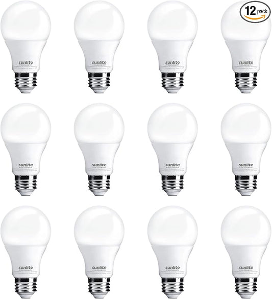 Sunlite LED A19 Light Bulb, 6 Watts (40 Watt Equivalent), 480 Lumens, 120 Volts, Dimmable, Medium E26 Base, UL Listed, RoHS, 6500K Daylight, 12 Pack