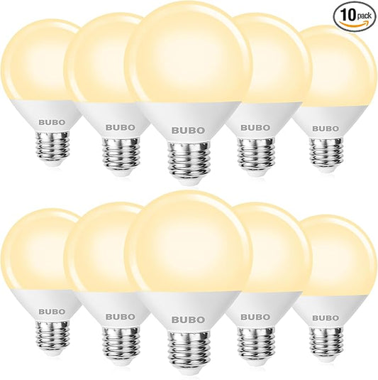 BUBO Vanity Light Bulbs for Bathroom Over Mirror, 60 Watt Equivalent, Soft White 2700K, G25 Globe Light Bulb 800 Lumens, Round Bulb with E26 Medium Base, 7W, Non-Dimmable, 10 Pack