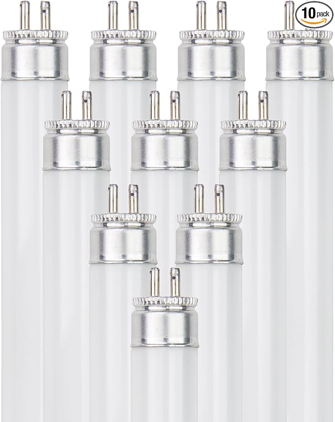Sunlite 12-Inch F8T5/WW T5 Linear Fluorescent Lamp, 8 Watts, 380 Lumens, 2700K Soft White, Miniature G5 Bi-Pin Base, ROHS Compliant, High Performance Straight Tube, 10 Pack