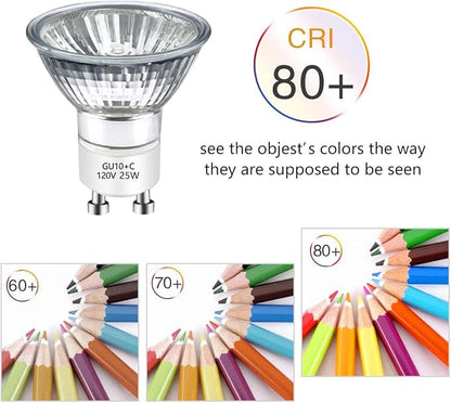 GU10 120V 25W Halogen Bulb MR16 Glass Cover GU10+c Bulb 2700k Warm White Dimmable, 25W Replacement Bulb for Wax Burner Light Bulb, Candle Warmer Bulbs, Scentsy Warmers (4 Pack)