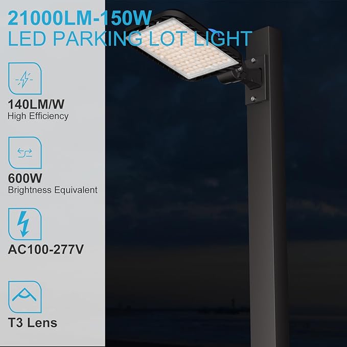 Lightdot ETL 150W Parking Lot Lighting 21000Lm 5000K LED Parking Lot Lights with Smart Photocell IP65 Waterproof Arm Mount LED Pole Light for 16~30Ft Height Yard/Driveway-2Pack 7Yrs Warranty