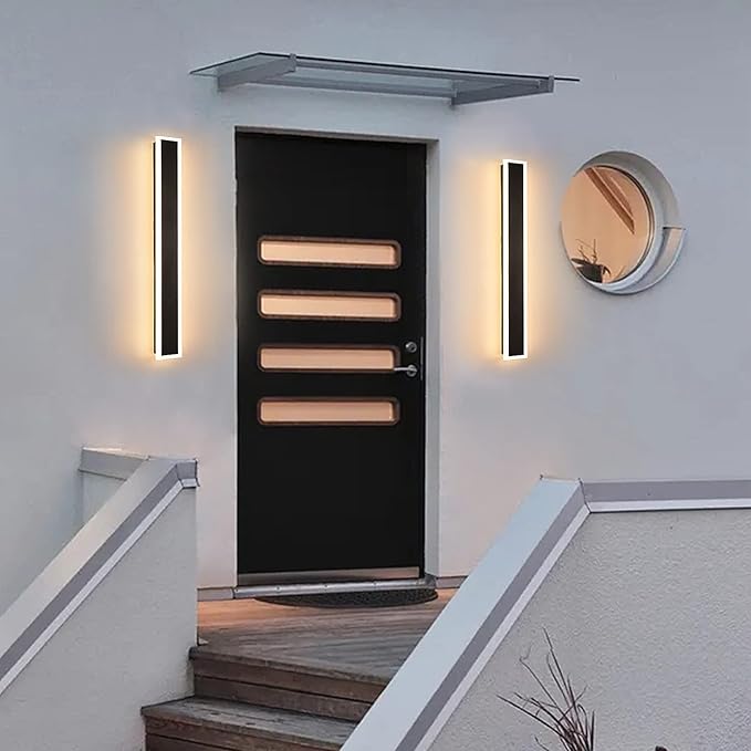 2-Pack Modern Outdoor Lights Led Exterior Light Fixture 23.6in Porch & Patio Light 3000-6000K Frosted White Acrylic Outdoor Sconce Watetproof Suitable for Garage Entry House
