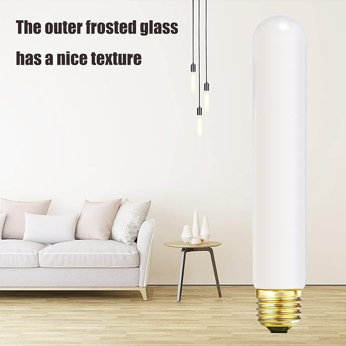 Leools T10 Led Frosted Bulb,e26 Dimmable Tubular LED Light Bulb, 6W Equal 60 watt Light Bulb 4000K Neutral White,CRI90+,600LM,E26 Base Matt Opal Porcelain,7.3inches Long Bulbs,4 Packs