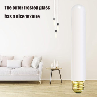 Leools T10 Led Frosted Bulb,e26 Dimmable Tubular LED Light Bulb, 6W Equal 60 watt Light Bulb 4000K Neutral White,CRI90+,600LM,E26 Base Matt Opal Porcelain,7.3inches Long Bulbs,4 Packs