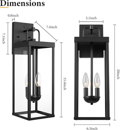Dusk to Dawn Outdoor Wall Sconce Light, 20 Inch Tall Transitional Exterior Wall Lighting with Clear Glass, Anti-Rust Powder Coat Black Modern Outside Wall Lantern for Front Porch, DDRZ008M BK