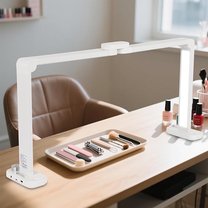 FAHKNS Large Half-Moon Light for Nail Desk, 34IN Foldable LED Lamp with Phone Holder, 3000-6000K Color Temperature Adjustment, 456 Light Beads, Nail Art, Tattooing, Reading, White