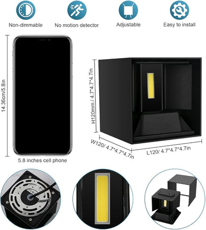 20W Outdoor Wall Light 6500K Up and Down Square LED Modern Wall Sconce Adjustable Black Porch Light IP65 Waterproof Aluminum Exterior Fixture for,Stair,Garage,Patio,Garden (4 Pack)