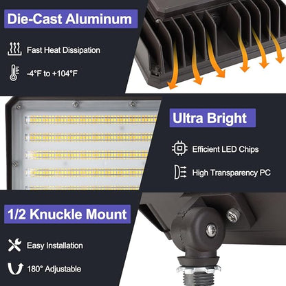 LED Flood Lights Outdoor with Dusk to Dawn Photocell, Security Lighting 100W 80W 60W Tunable, 3/4/5000K Adjustable Knuckle Mount Exterior Floodlights for Garage, Stadium, IP65 Waterproof 2 Pack